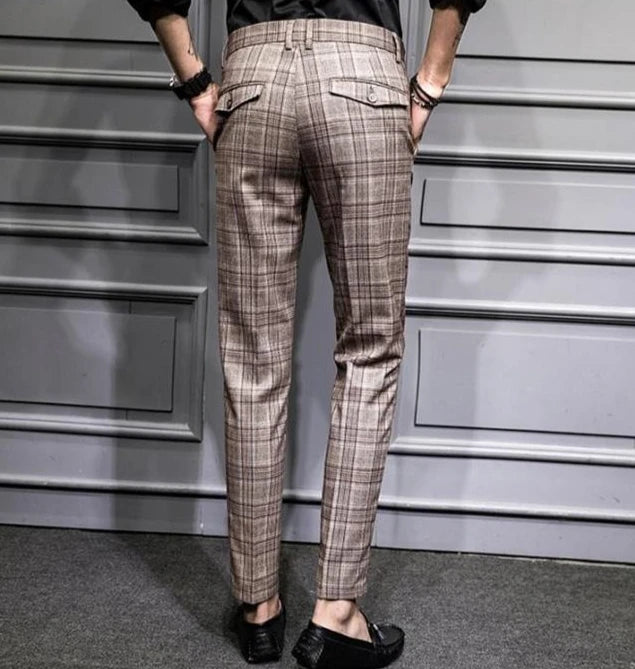 Slim Fit Plaid Suit Trousers for Men Summer 2025 Korean Reviews Many Clothing High Quality Designer Elegant New Man Suits Pants - Ellianto fashion Men's