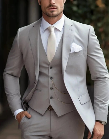 Tailor-made Suit Men Business Tuxedos Formal 3 Piece Set Jacket Vest Pants Single Breasted Groom Groomsman Prom Wedding Party - Ellianto fashion Men's