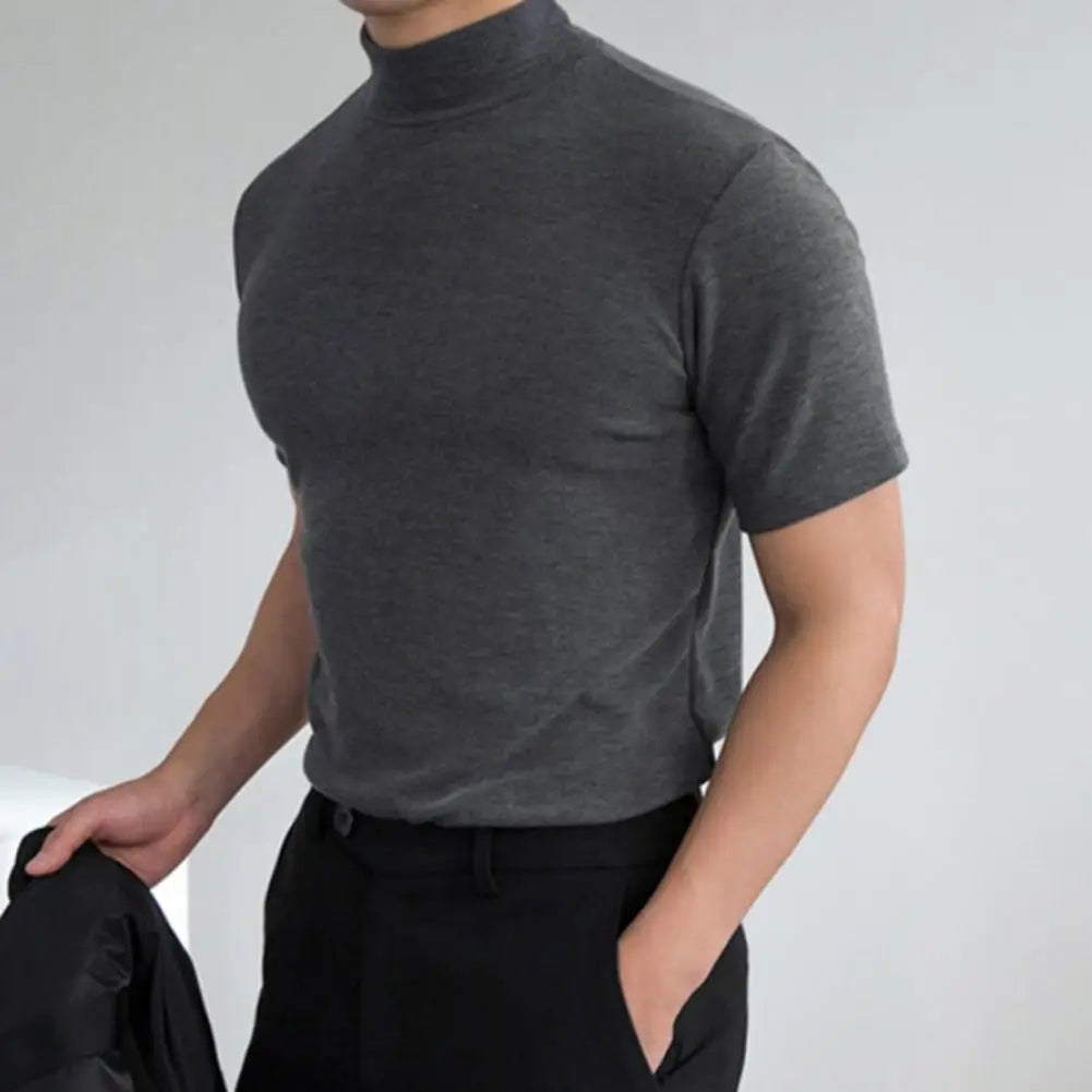 Men T-shirts Summer Fitness Short Sleeve Tees High Collar Basic T-shirt Base T Shirt for Men's Tops camisa masculina 짝퉁명품 남성의류 - Ellianto fashion Men's