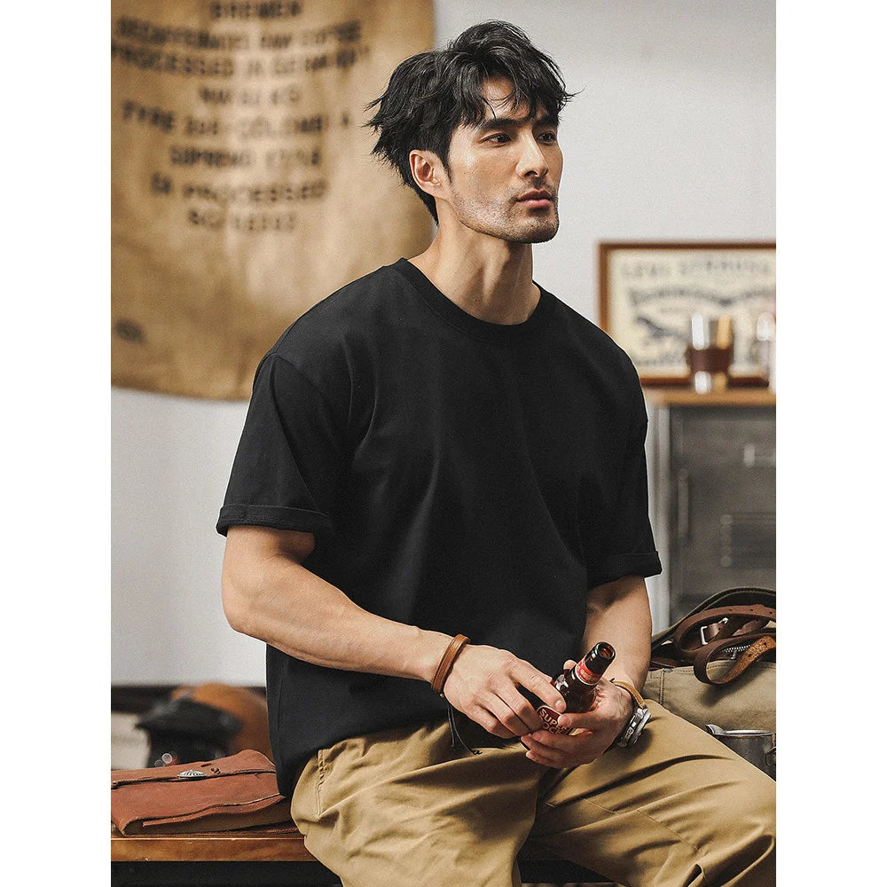 100% Cotton Solid Color White T-shirt Men's Summer 2025 New High quality Short Sleeve Tee Loose Casual Black Tops mens clothing
