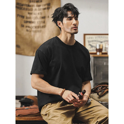100% Cotton Solid Color White T-shirt Men's Summer 2025 New High quality Short Sleeve Tee Loose Casual Black Tops mens clothing - Ellianto fashion Men's
