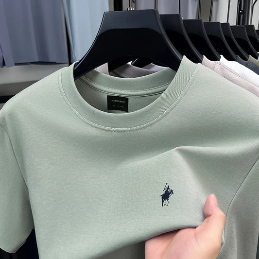 High end designer brand short sleeve T-shirt men's summer new fashion Paul Pony embroidery casual ice silk cotton breathable top - Ellianto fashion Men's