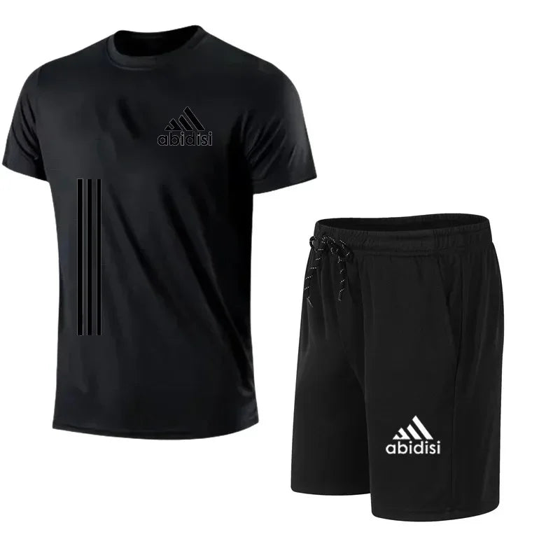 2025 The latest brand men's T-shirt set Fashion casual T-shirt men's summer men's running set - Ellianto fashion Men's