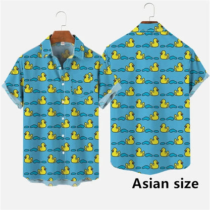 Hawaiian 3D Cartoon Duck Short-Sleeve Shirt – Fun, Lightweight Comfort and Effortless Summer Streetwear Style for the Modern Gentleman