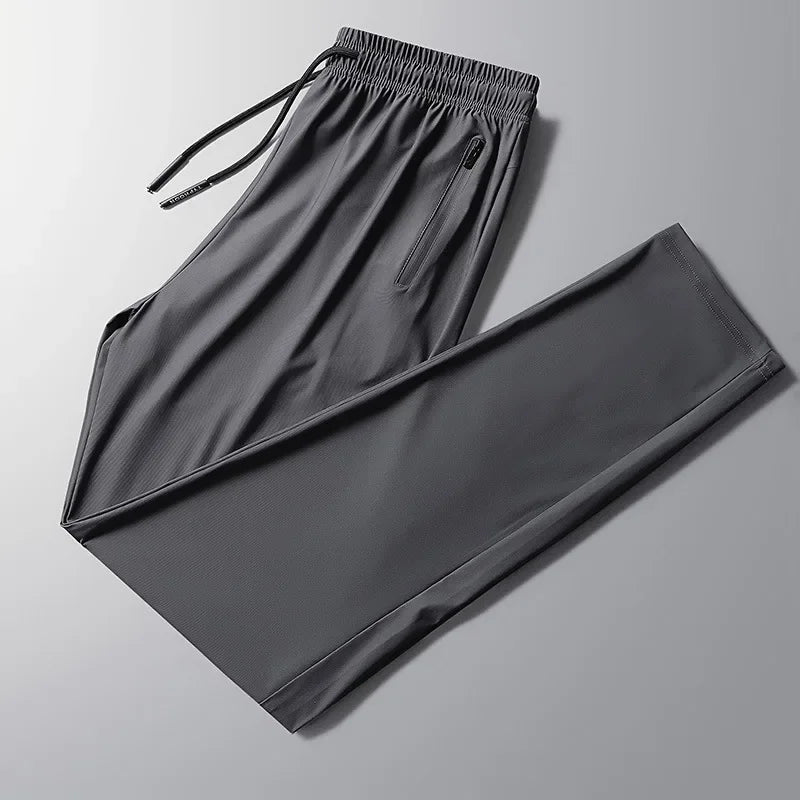 Korean Ice Silk Pants Men's Summer Thin Casual Pants Men's Quick Dry Summer Men's Straight Leg Loose Leg Tracksuit Pants M-8XL - Ellianto fashion Men's