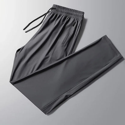Korean Ice Silk Pants Men's Summer Thin Casual Pants Men's Quick Dry Summer Men's Straight Leg Loose Leg Tracksuit Pants M-8XL - Ellianto fashion Men's