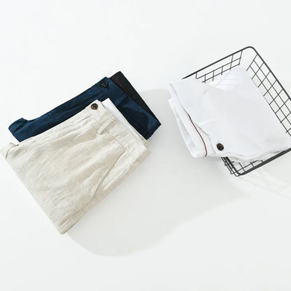 2025 Summer New Casual Pure Linen Slim Pants for Men Clothing Solid Color Slim-fit Straight Trousers EC8175 - Ellianto fashion Men's