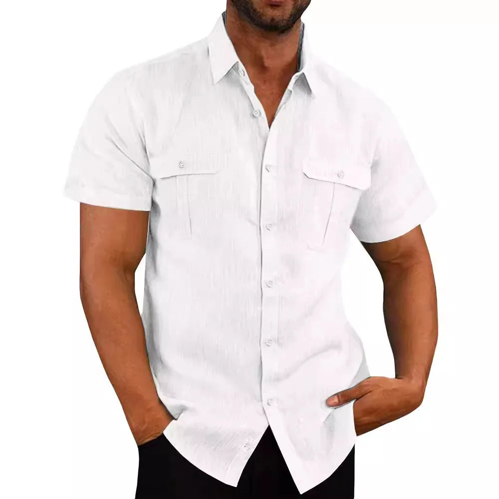 Shirts for Men Handmade Shirt Man Double Pocket Shirt Short Sleeve Men Shirt Linen Shirts for Men Men Cotton Shirt Short Sleeve - Ellianto fashion Men's