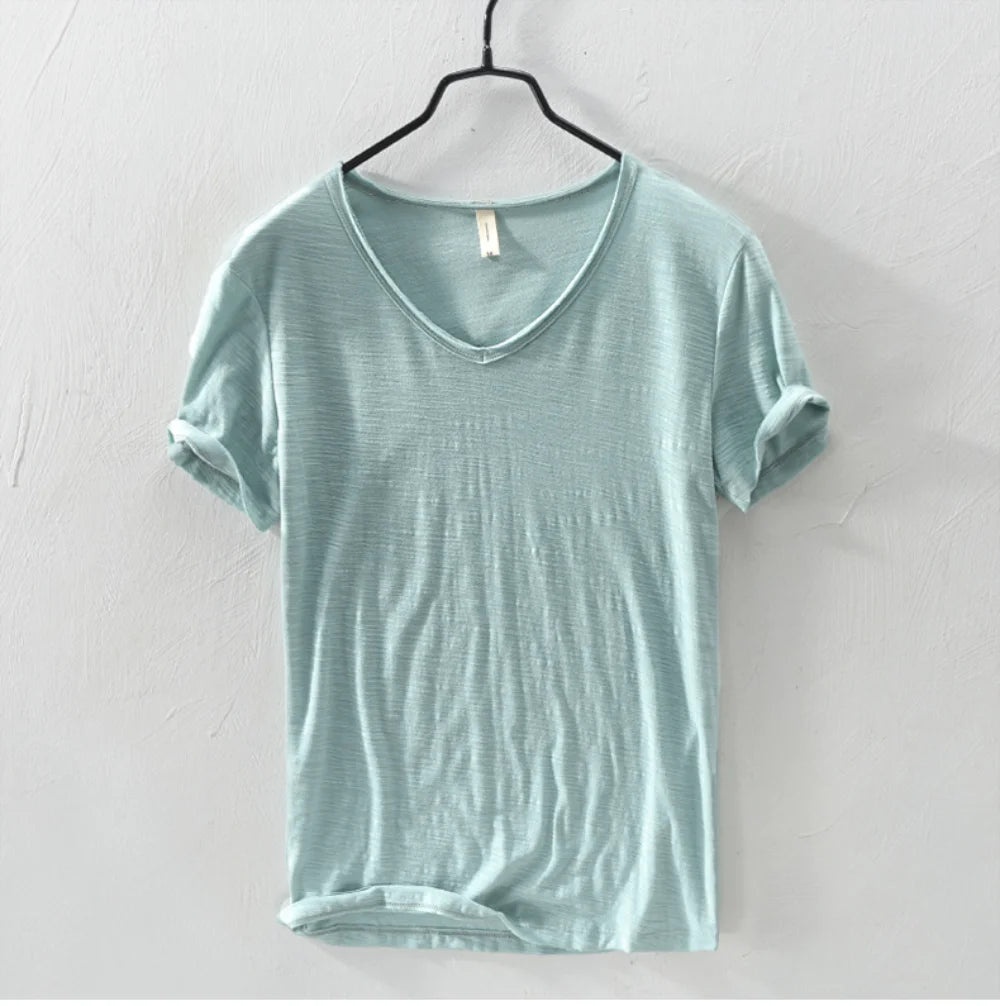 New Mens T Shirt Pure Color V Collar Short Sleeved Tops Tees Men T-Shirt 10colors slim Man T-Shirts Fitness For Male Clothes - Ellianto fashion Men's