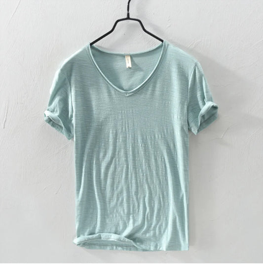 New Mens T Shirt Pure Color V Collar Short Sleeved Tops Tees Men T-Shirt 10colors slim Man T-Shirts Fitness For Male Clothes - Ellianto fashion Men's