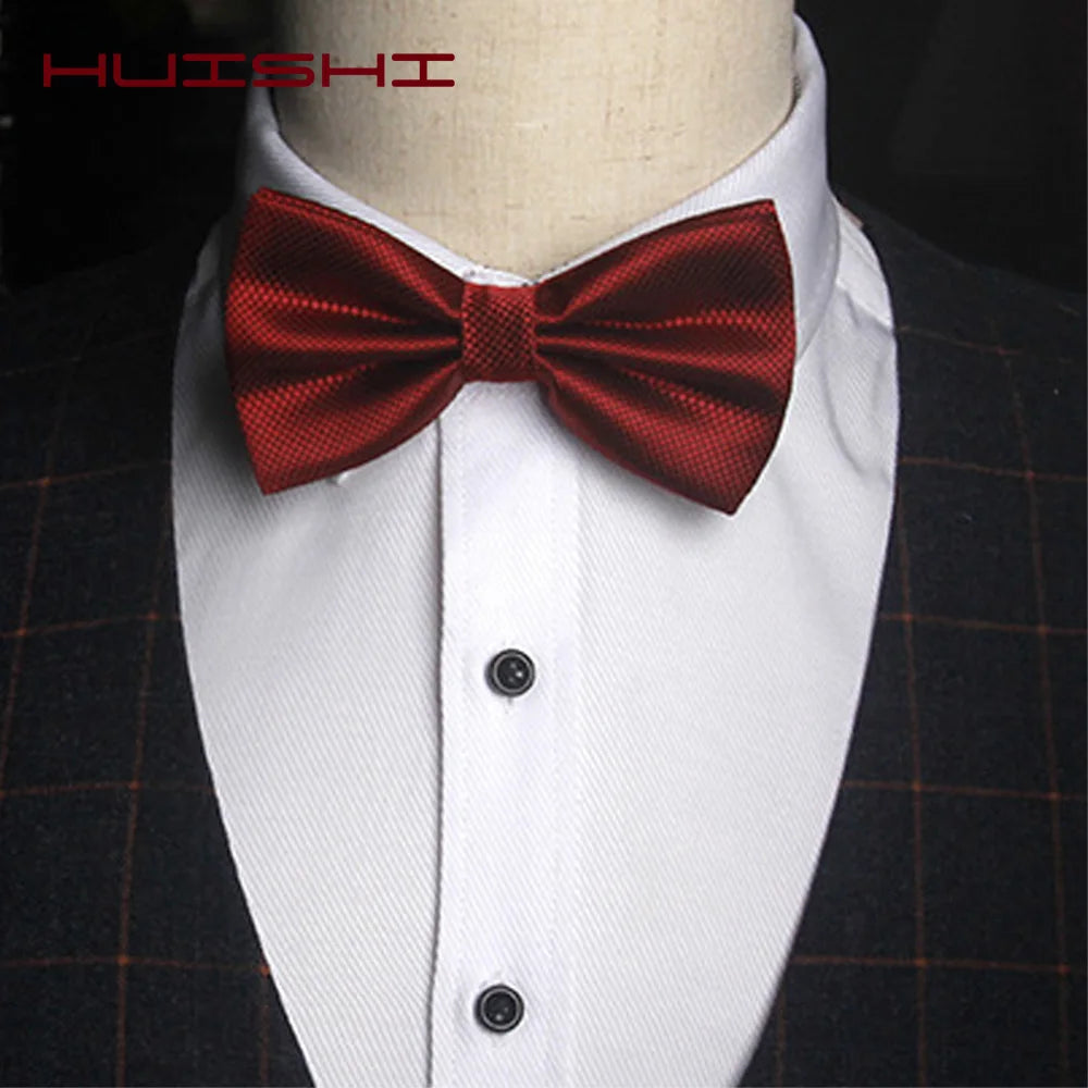 Solid Bowtie Mans Tie Solid Fashion Check Bowties Wedding Banquet Black Gold Red Green Pink Black White Classic Bow Ties For Men - Ellianto fashion Men's