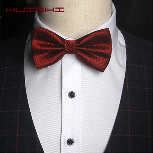 Solid Bowtie Mans Tie Solid Fashion Check Bowties Wedding Banquet Black Gold Red Green Pink Black White Classic Bow Ties For Men - Ellianto fashion Men's