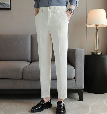 Trousers For Men Social Tailoring Slim Fit Khaki Business Waffle Tressed Work Wear Man Suits Pants Luxury Luxury Spring Clothes - Ellianto fashion Men's