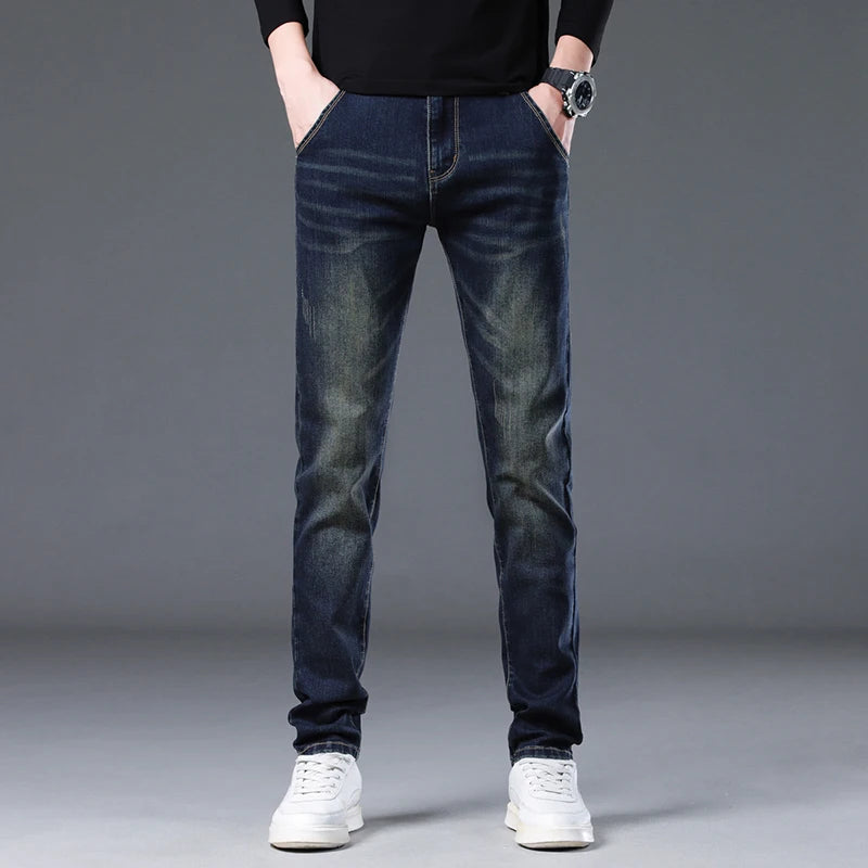 Korean Tight trousers four season Fashion Men Slim Fit Jeans Trendy Stretch denim Casual Cotton Small Legs Men's Pencil Pants - Ellianto fashion Men's