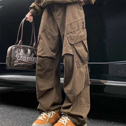 Men’s Spring Cargo Pants – Loose Straight Wide-Leg Trousers with Big Pockets for Japanese Y2K, Harajuku, and Hip-Hop Streetwear Style