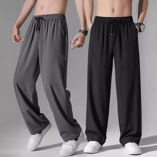Casual Ice Silk Pants For Men 2025 Summer New Ultra-Thin Quick-Drying Air Conditioner Loose-Fit Versatile Straight-Leg Long Pant - Ellianto fashion Men's