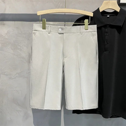 Chino Shorts Men Front Pleated Shorts Casual Bermuda Work Wear Shorts Korean Fashion Pants For Summer - Ellianto fashion Men's