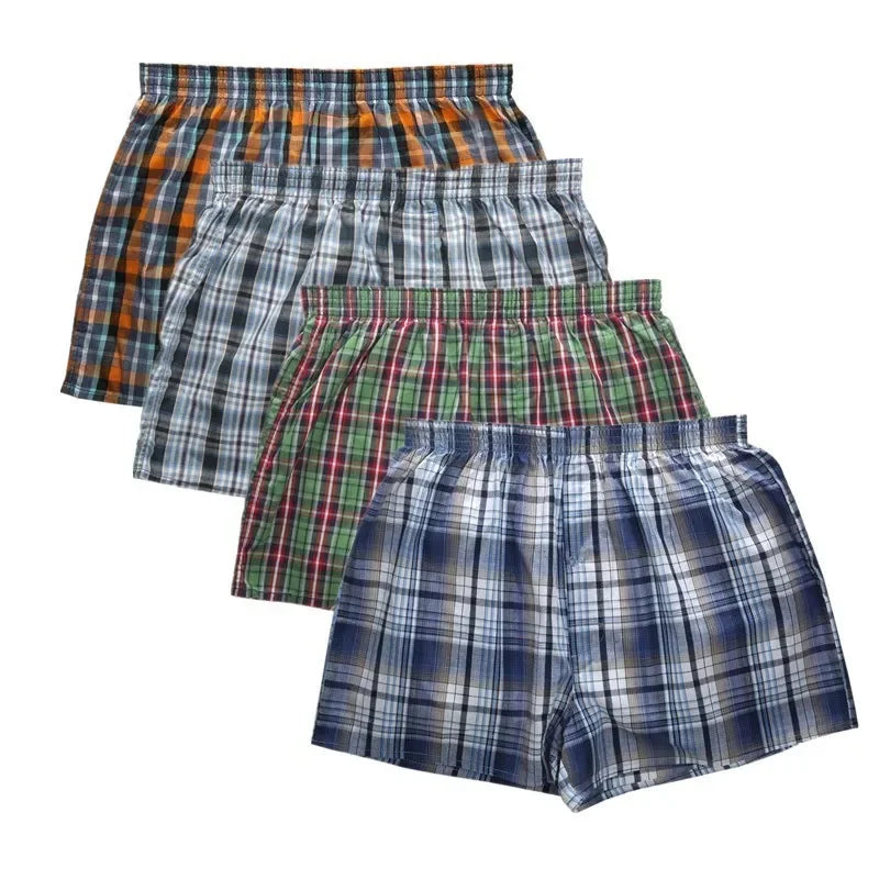 New Classic Plaid men arrow pants casual fashion brand High quality boxer 4pcs/lot mens Cotton boxers men's shorts underwear - Ellianto fashion Men's