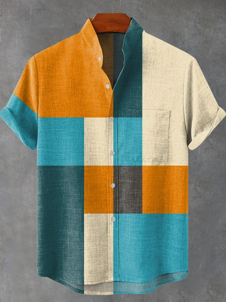 2025 Black Pigment Brush Marking Vintage Printed Casual 100% Line Shirt, Men and Women's Same Short Sleeve Shirt - Ellianto fashion Men's