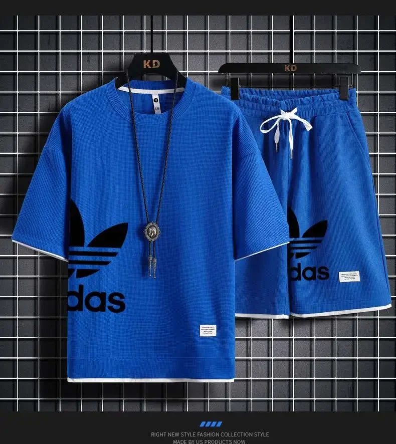Summer 2025 New Men's pullover sportswear Set, fashionable basketball men's casual short-sleeved T-shirt + shorts two-piece set - Ellianto fashion Men's
