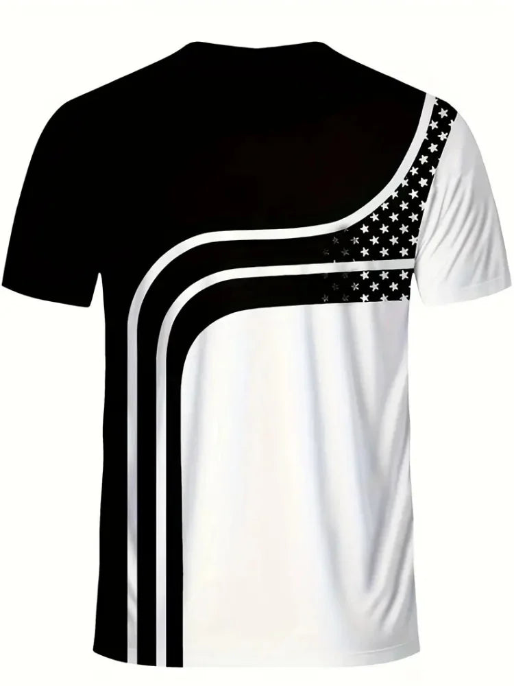 Set Hook Striped Printed Men's 2 Piece Short Sets 3D Print Short-Sleeved T-shirt and Elastic Waist Shorts Tracksuit Holiday Summer - Ellianto fashion Men's