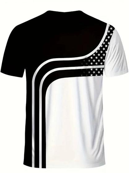 Set Hook Striped Printed Men's 2 Piece Short Sets 3D Print Short-Sleeved T-shirt and Elastic Waist Shorts Tracksuit Holiday Summer - Ellianto fashion Men's