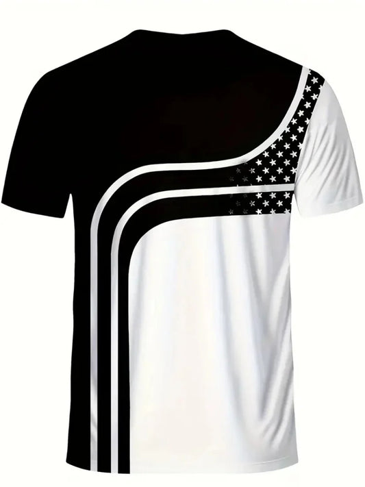 Set Hook Striped Printed Men's 2 Piece Short Sets 3D Print Short-Sleeved T-shirt and Elastic Waist Shorts Tracksuit Holiday Summer - Ellianto fashion Men's