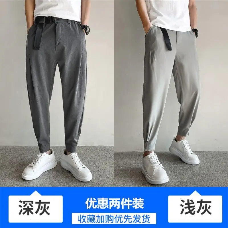 Stylish Barber Men's Wear Casual Cropped Pants Bunched Feet Pants Social Spirit Small Group Trousers Loose Fit Other Material - Ellianto fashion Men's