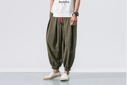 Chinese-Japanese Style Wide-Leg Pants – Loose-Fit Comfort and Trendy Nine-Point Design for the Modern Gentleman