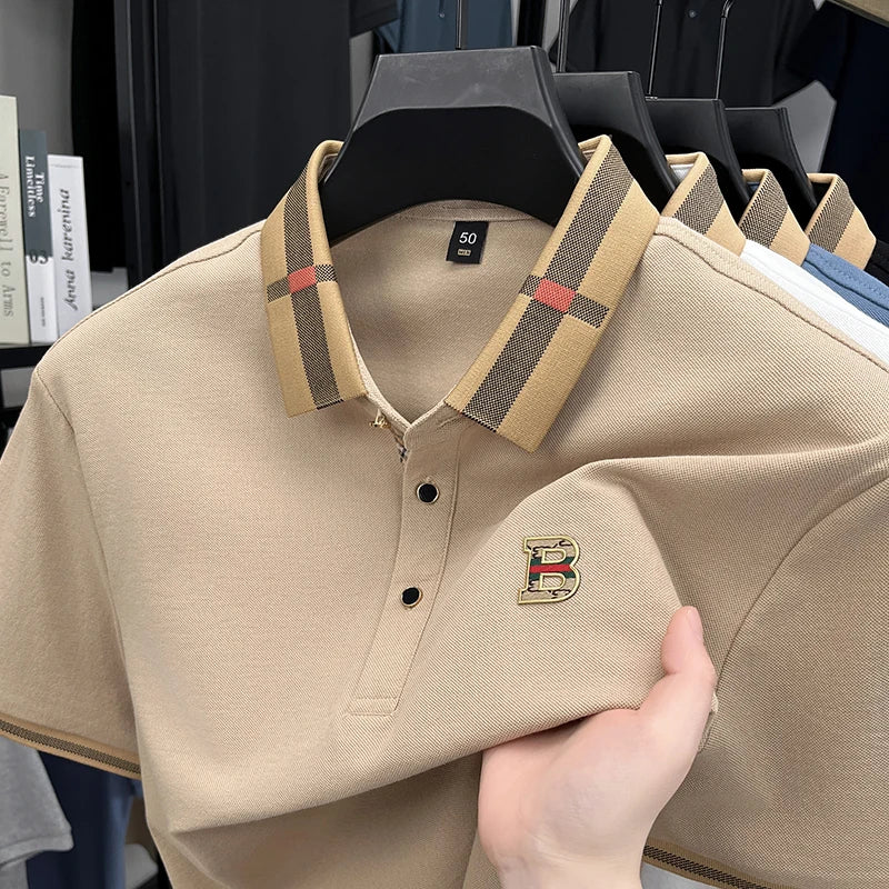New men's fashionable short sleeved summer designer exquisite craftsmanship embroidery stand collar polo business casual T-shirt - Ellianto fashion Men's