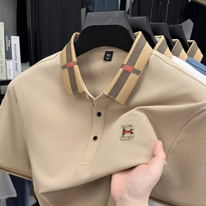 New men's fashionable short sleeved summer designer exquisite craftsmanship embroidery stand collar polo business casual T-shirt - Ellianto fashion Men's