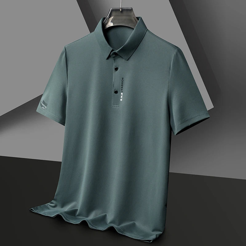 Men's Short Sleeve Solid Color Polo Shirt Breathable Comfortable Elastic Top New Arrivals Casual Business Style - Ellianto fashion Men's