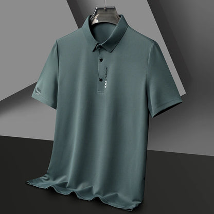 Men's Short Sleeve Solid Color Polo Shirt Breathable Comfortable Elastic Top New Arrivals Casual Business Style - Ellianto fashion Men's