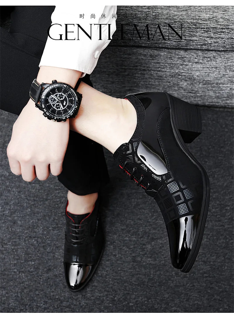 Men Formal Shoes High Heels Business Dress Shoes Male Oxfords Pointed Toe Formal Shoe for Man Luxury Wedding Party Leather Shoe - Ellianto fashion Men's