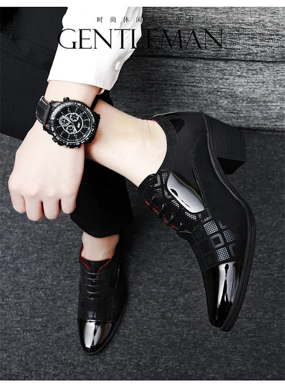 Men Formal Shoes High Heels Business Dress Shoes Male Oxfords Pointed Toe Formal Shoe for Man Luxury Wedding Party Leather Shoe - Ellianto fashion Men's