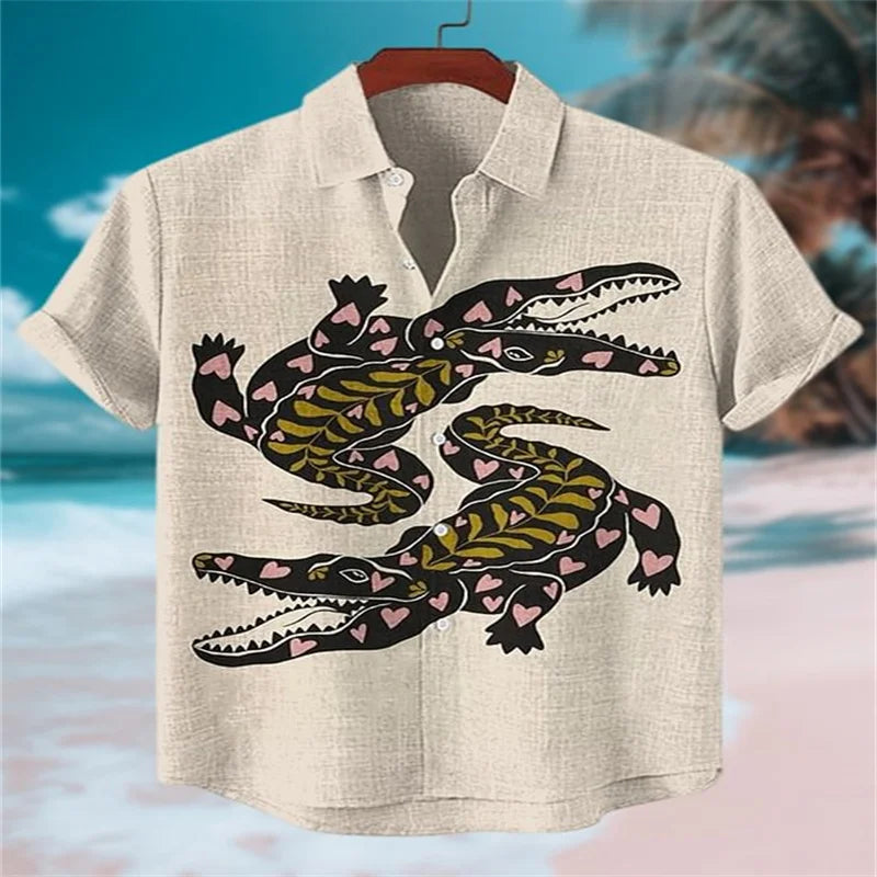 Men's trendy imitation linen crocodile shirt, high-quality and fashionable casual shirt - Ellianto fashion Men's