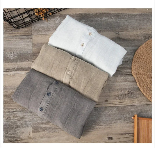 Summer New Vintage Pure Linen Short Sleeve T Shirt for Men Thin Solid Color Slim Men Clothing Big Size BL888 - Ellianto fashion Men's
