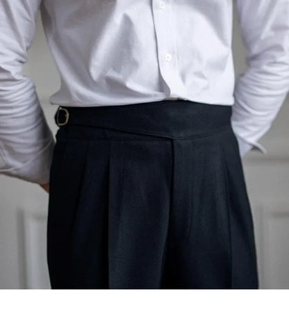 High Waist Straight Leg Casual Men's Trousers Italian Neapolitan Style Versatile Long Pants British Retro Suiting - Ellianto fashion Men's