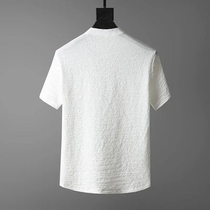 New 2025 Men's Slim Fit Short Sleeve Sportswear Set Casual Embroidered V-Neck Chinese Style Lightweight Two-Piece Suit - Ellianto fashion Men's
