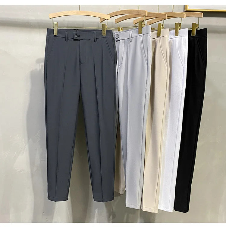Men's Business Casual Pants Long Trousers Spring Summer Youth Slim Fit Suit Pants Spring Small Foot No Ironing Thin Pants - Ellianto fashion Men's