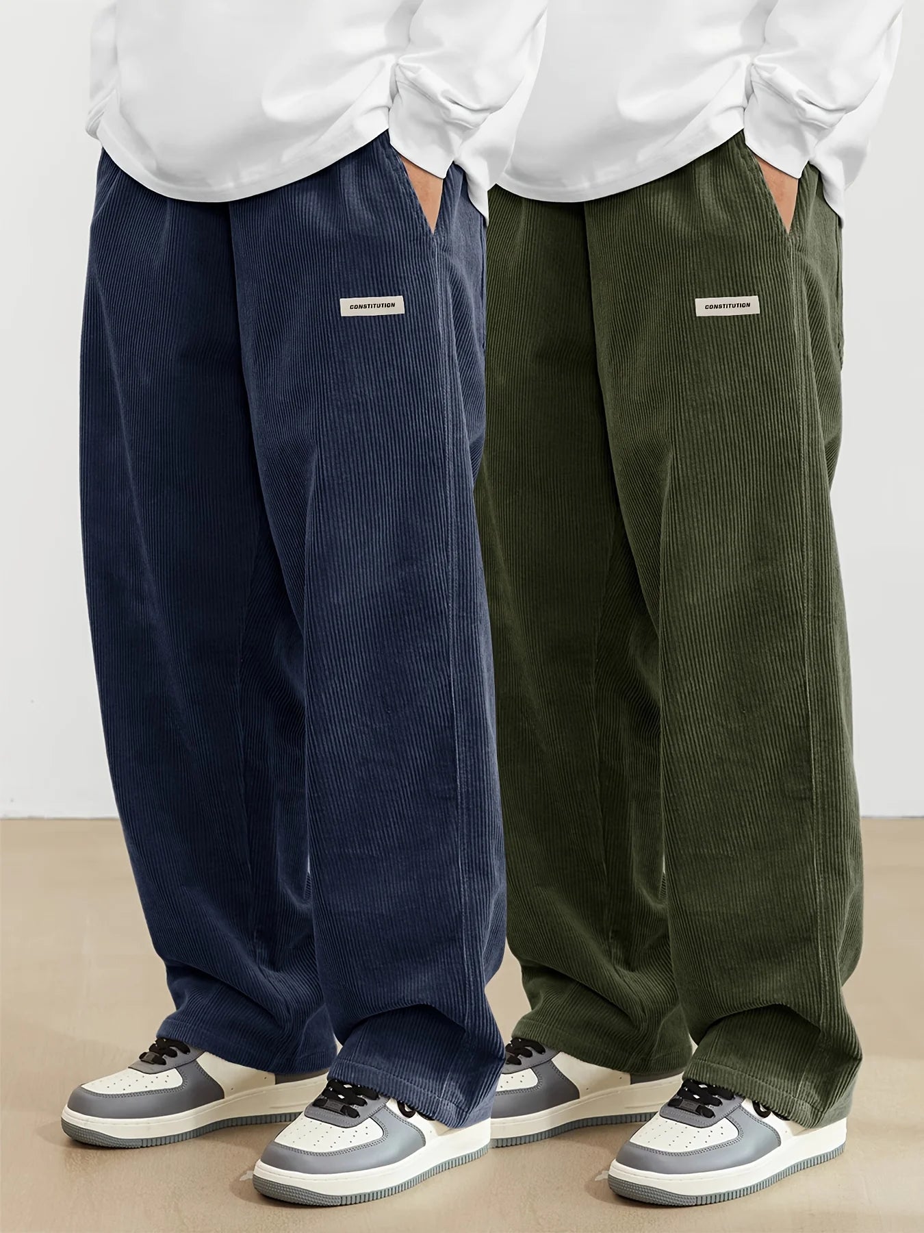 Corduroy pants men clothing Sweatpants Loose-Fit Casual Pants man baggy hosen Regular Length Trousers men cargo pants women - Ellianto fashion Men's