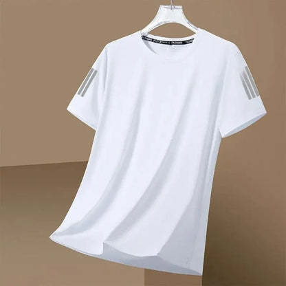 Men's Summer Ice Silk Loose Fit Crew Neck Short Sleeve T-Shirt Quick Dry Breathable Casual Top in Big Sizes Versatile And Simple - Ellianto fashion Men's