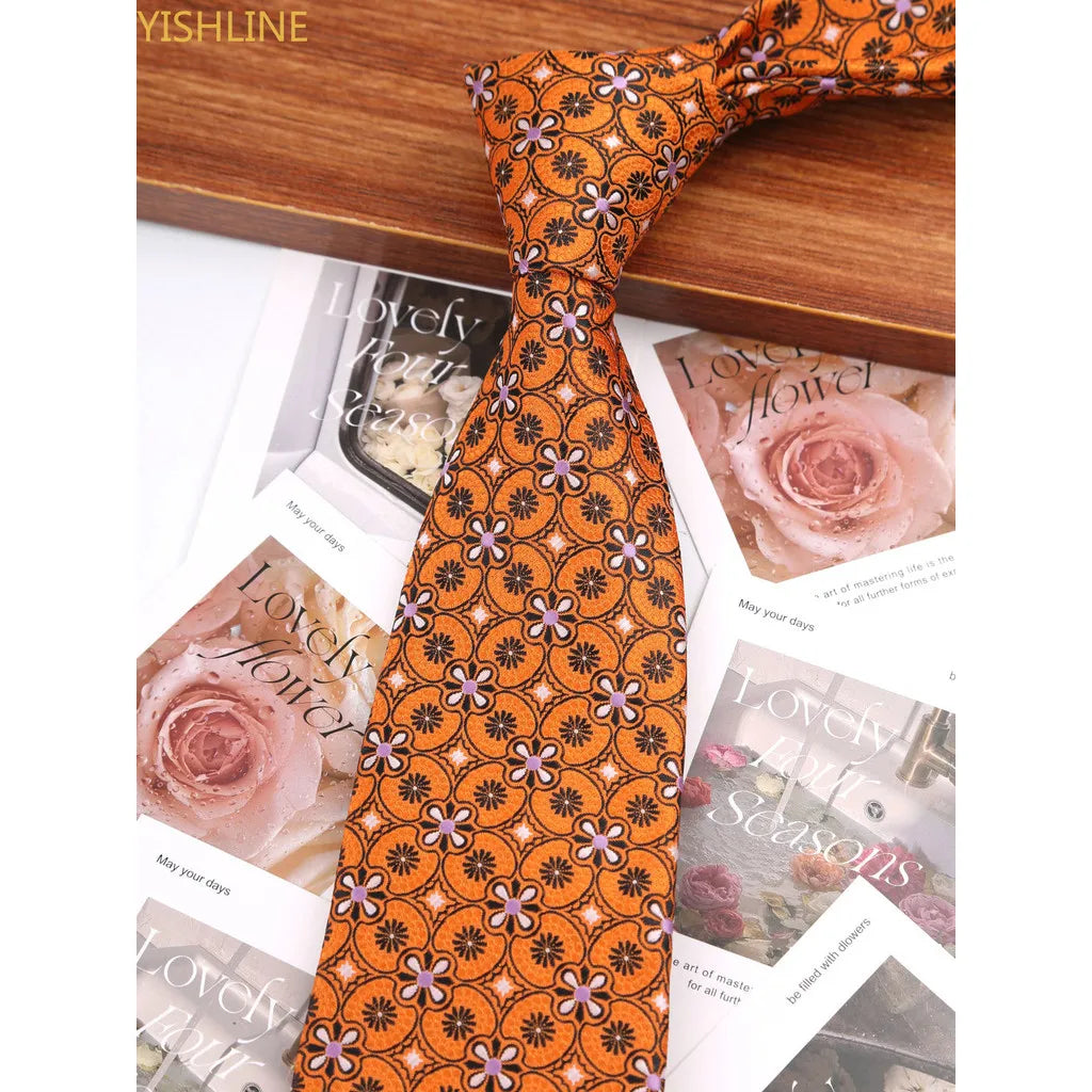 Man Tie Festival Fashion Striped Black Necktie Orange Dark Blue Gravata For Men Slim Paisley Floral Fit Wedding Corbatas Neck - Ellianto fashion Men's