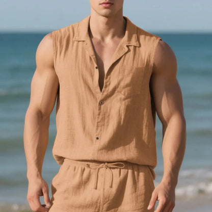 Men’s Summer Linen Sleeveless Open Shirt – Lightweight, Breathable Comfort with Relaxed, Sophisticated Style for the Modern Gentleman
