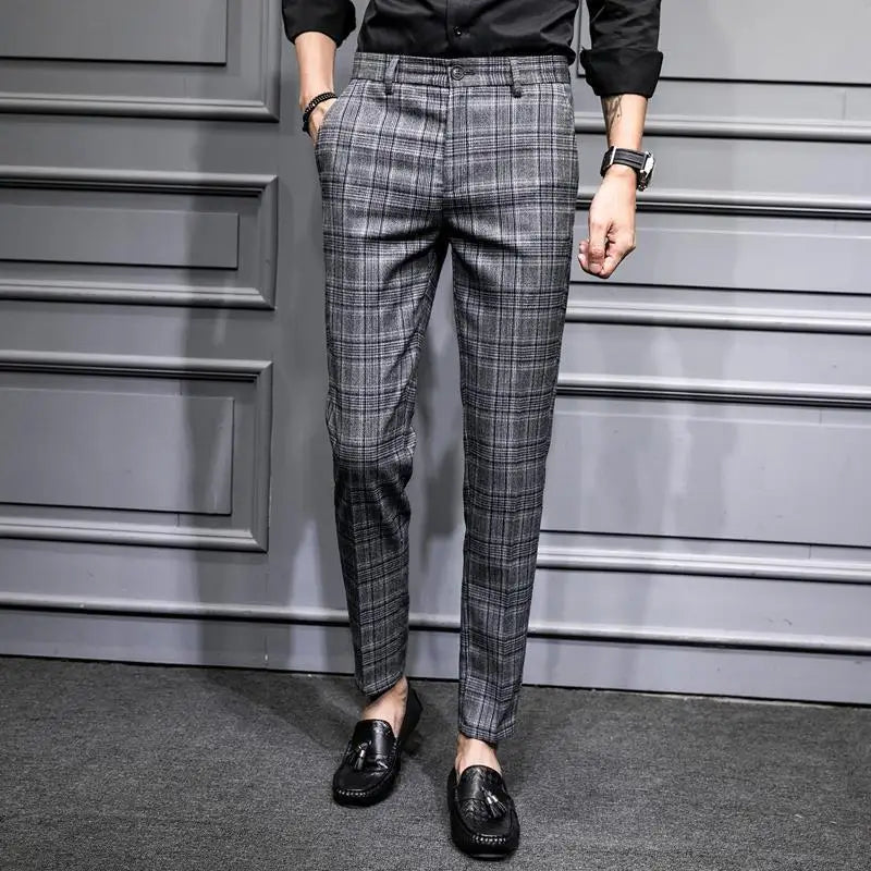 Slim Fit Plaid Suit Trousers for Men Summer 2025 Korean Reviews Many Clothing High Quality Designer Elegant New Man Suits Pants - Ellianto fashion Men's