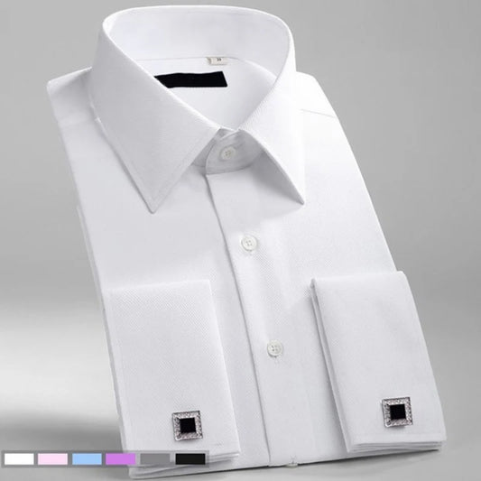 M~6XL Men's French Cuff Dress Shirt White Long Sleeve Social Male Shirts Regular Fit Party Dinner Wedding Cufflinks Formal Shirt - Ellianto fashion Men's