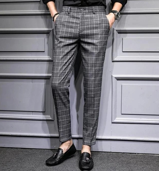 Slim Fit Plaid Suit Trousers for Men Summer 2025 Korean Reviews Many Clothing High Quality Designer Elegant New Man Suits Pants - Ellianto fashion Men's