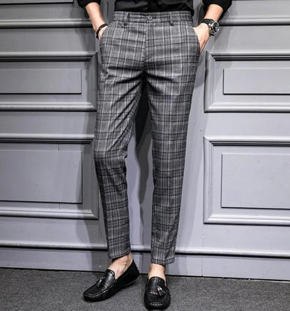 Slim Fit Plaid Suit Trousers for Men Summer 2025 Korean Reviews Many Clothing High Quality Designer Elegant New Man Suits Pants - Ellianto fashion Men's