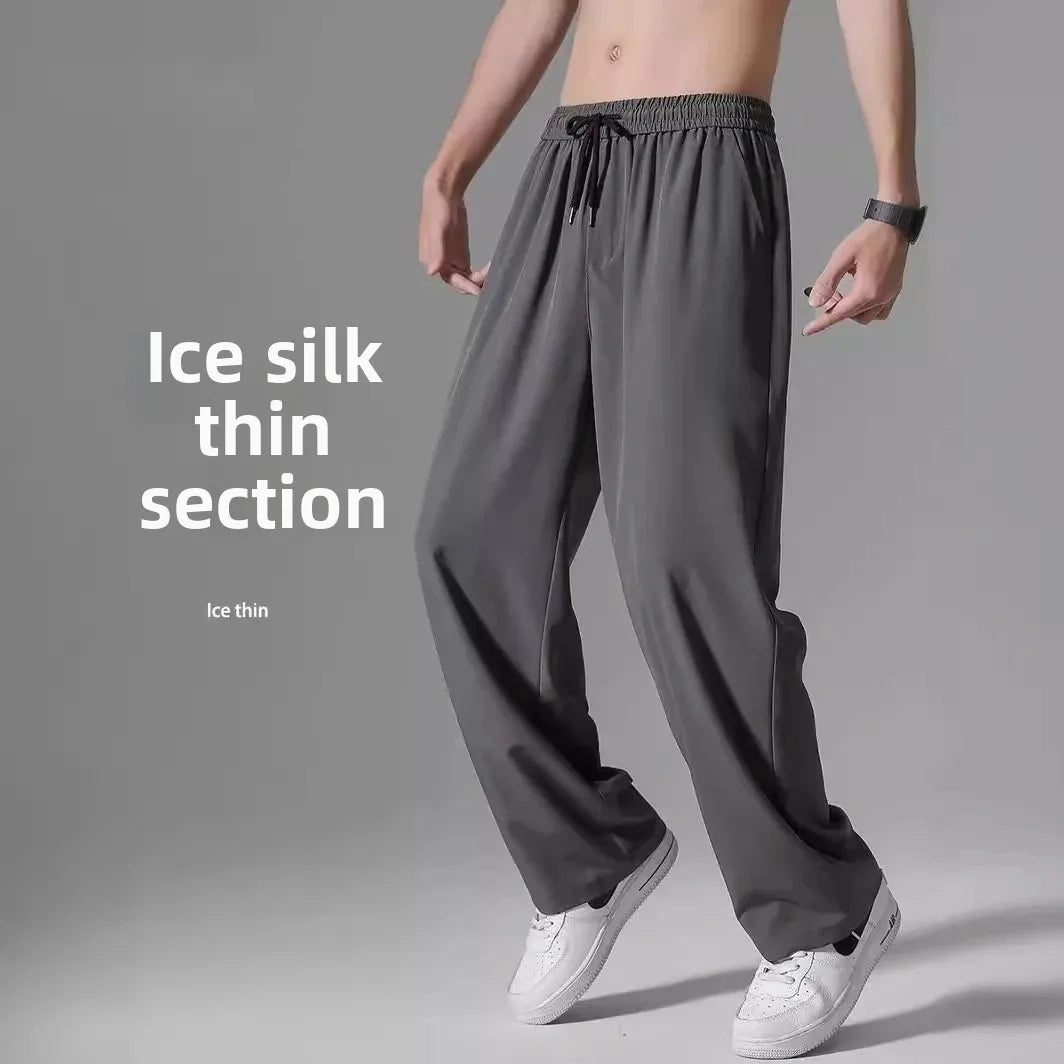 Casual Ice Silk Pants For Men 2025 Summer New Ultra-Thin Quick-Drying Air Conditioner Loose-Fit Versatile Straight-Leg Long Pant - Ellianto fashion Men's