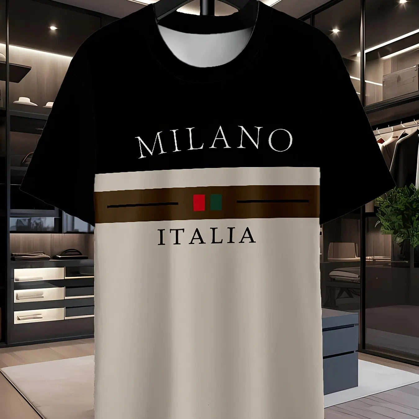 Milano Italia Print Men'S T-Shirt,Polyester Casual Crew Neck Tee,Regular Fit,Short Sleeve,Slight Stretch Fabric - Ellianto fashion Men's
